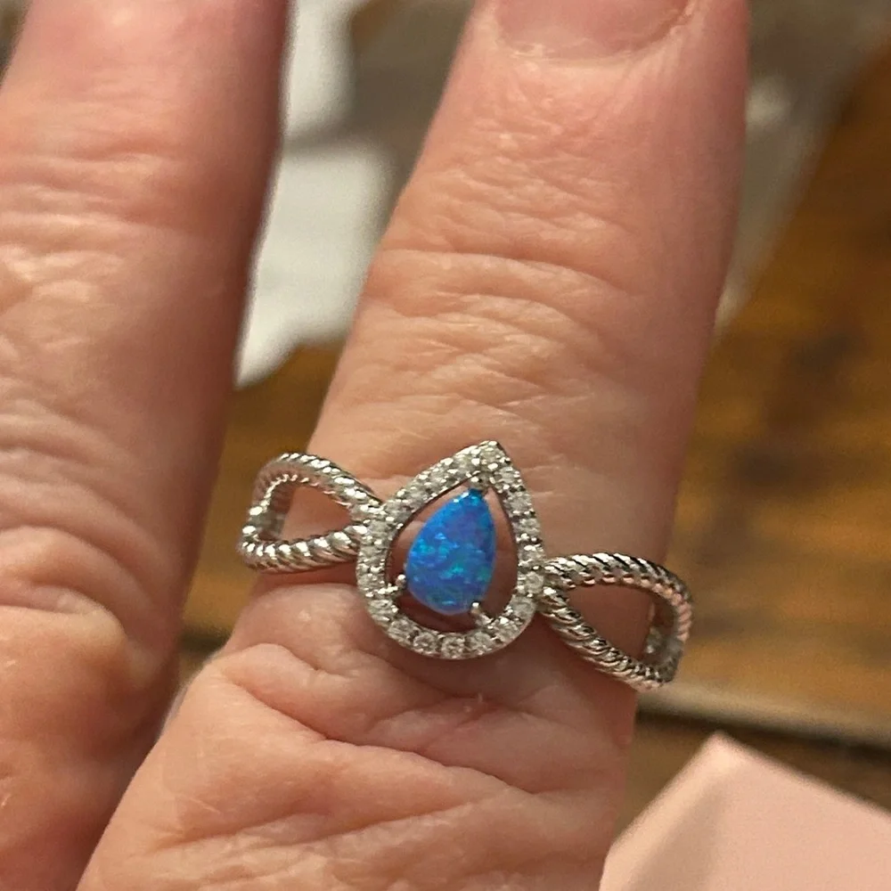 Blue opal‎ 925 Sterling Silver Ring size 8